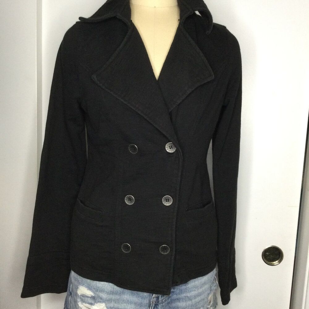 Guess black fleece pea coat sweater